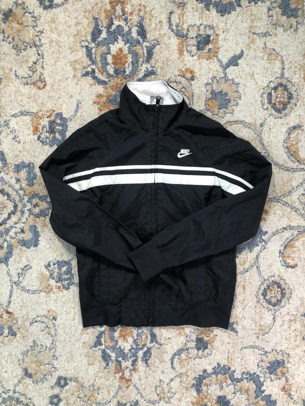 Nike Jacket Kids Small 4-6 Black White Stripe Track Full Zip Windbreaker